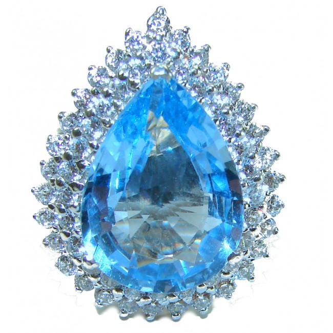 Endless Ocean 22.8 carat Swiss Blue Topaz .925 Sterling Silver handcrafted Large ring size 7 - photo 4