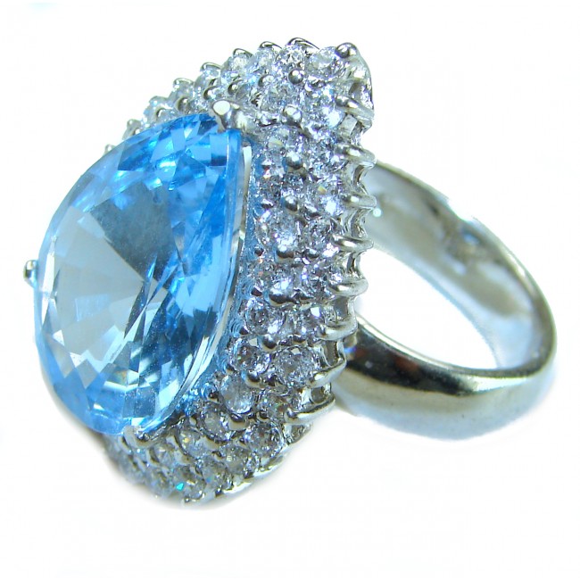 Endless Ocean 22.8 carat Swiss Blue Topaz .925 Sterling Silver handcrafted Large ring size 7 - photo 2