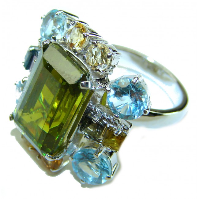 Marvelous Natural 22.2 carat Tsavorite Garnet .925 Sterling Silver handmade ring s. 6