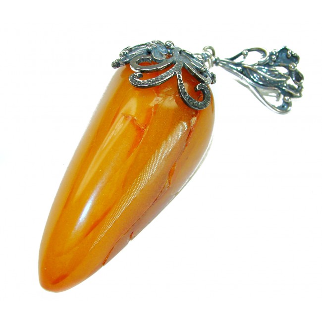 Large 3 3/4 inches Prehistoric Authentic Baltic Amber .925 Sterling Silver beautifully handcrafted Pendant