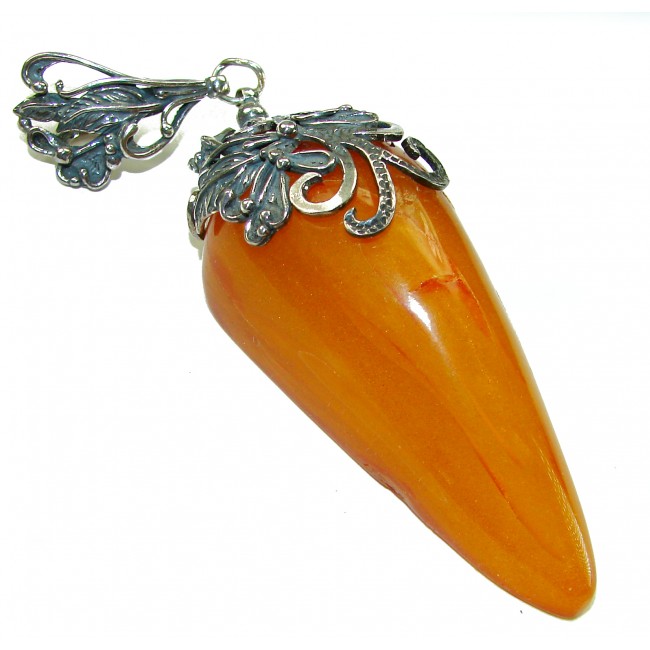 Large 3 3/4 inches Prehistoric Authentic Baltic Amber .925 Sterling Silver beautifully handcrafted Pendant