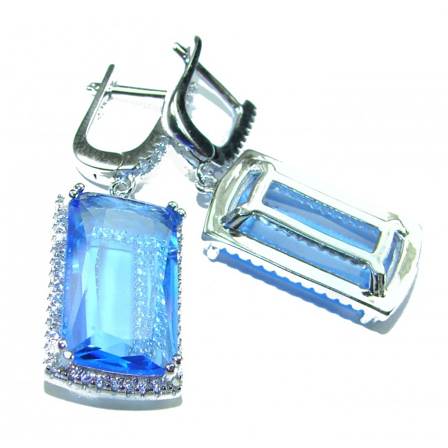 Eau Pure 14.5 carat Swiss Blue Topaz .925 Sterling Silver Handcrafted Earrings - photo 1