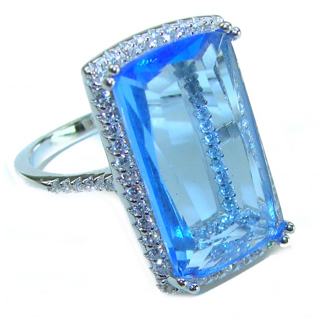 Eau Pure 14.5 carat Swiss Blue Topaz .925 Sterling Silver Handcrafted Statement Ring size 8 1/4