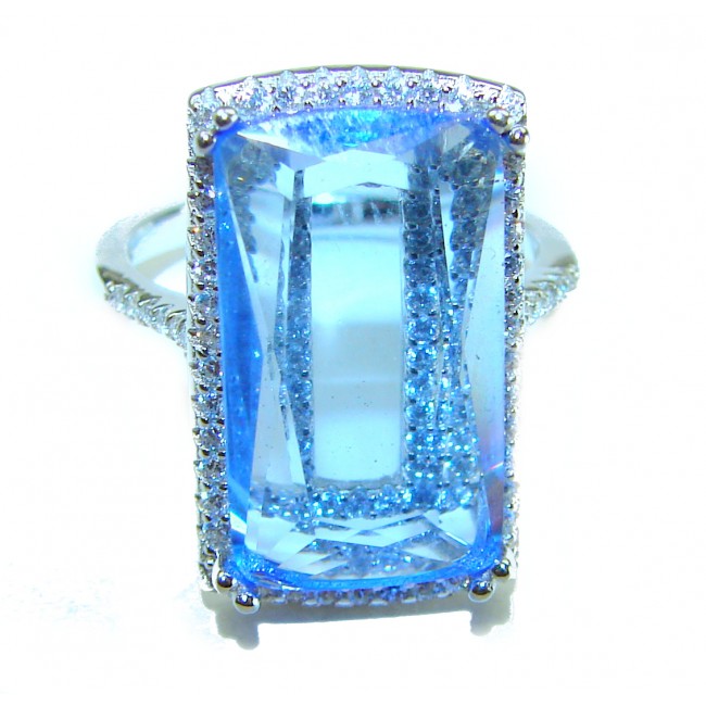 Eau Pure 14.5 carat Swiss Blue Topaz .925 Sterling Silver Handcrafted Statement Ring size 8 1/4