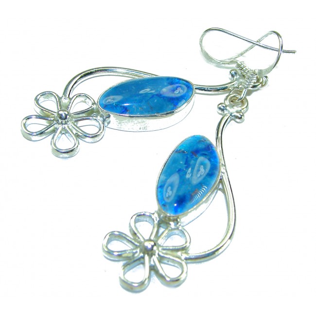 Precious Australian Doublet Opal 925 Sterling Silver handmade earrings - Close-up of Australian Doublet Opal earrings with silver flower design