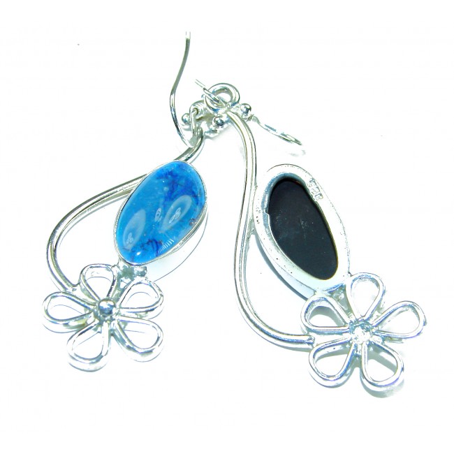 Precious Australian Doublet Opal 925 Sterling Silver handmade earrings - Close-up of opal earrings with floral sterling silver design.