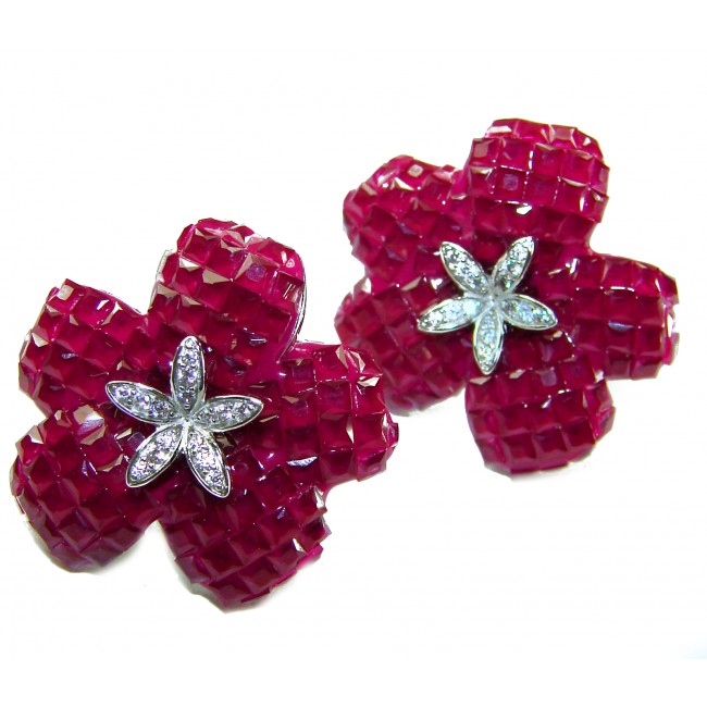Born to Glam floral-inspired authentic 32.5 carat Ruby .925 Sterling Silver handcrafted earrings