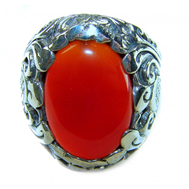 Orange Power natural Carnelian .925 Sterling Silver handmade ring s. 10