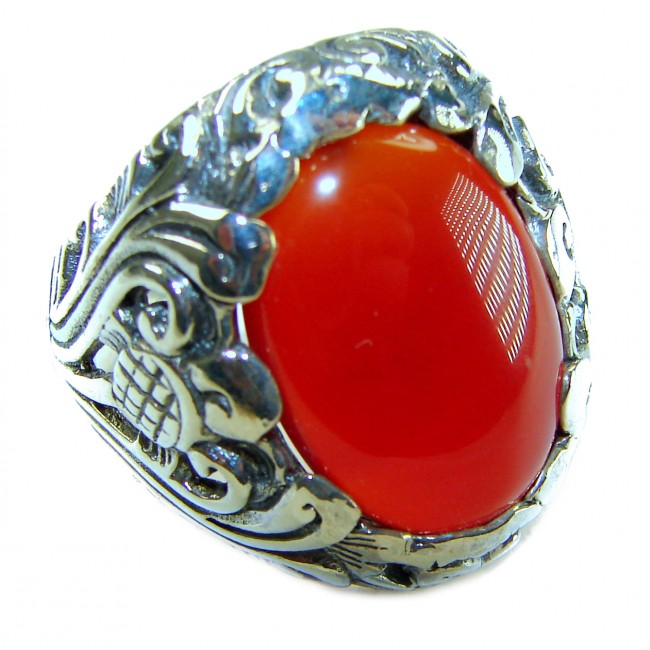 Orange Power natural Carnelian .925 Sterling Silver handmade ring s. 10