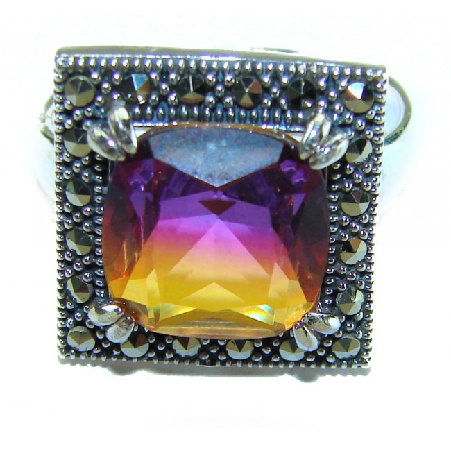 7.5 carat Ametrine Marcasite .925 Sterling Silver HANDCRAFTED Ring s. 7