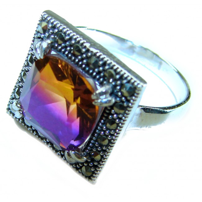 7.5 carat Ametrine Marcasite .925 Sterling Silver HANDCRAFTED Ring s. 7