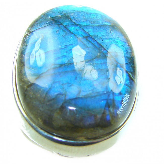 Shimmering Natural Labradorite .925 Sterling Silver handcrafted Large ring size 8 adjustable