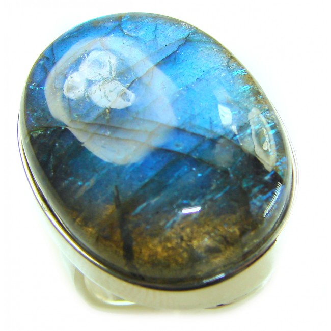 Shimmering Natural Labradorite .925 Sterling Silver handcrafted Large ring size 8 adjustable