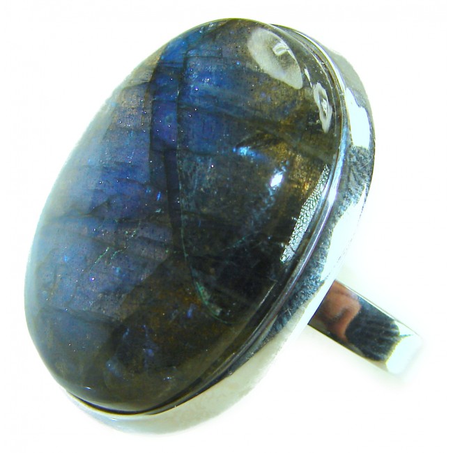 Shimmering Natural Labradorite .925 Sterling Silver handcrafted Large ring size 8 adjustable