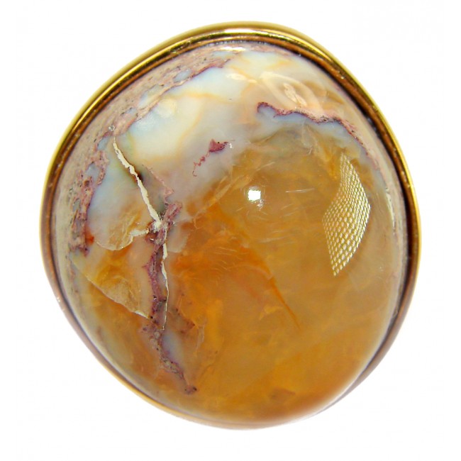 Golden Galaxy best quality 30.7carat Mexican Opal 18K Gold over .925 Sterling Silver handmade ring 7 adjustable