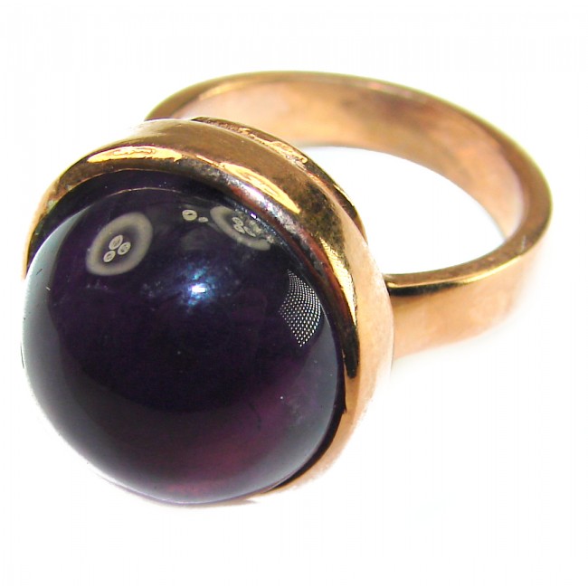 Odyssey 20.5 carat Purple Amethyst 14K Gold over .925 Sterling Silver Handcrafted Ring size 8 adjustable - Amethyst ring close-up, gold band, showcasing the purple stone.