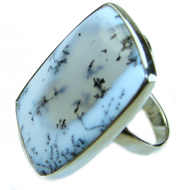 LARGE Top Quality Dendritic Agate .925 Sterling Silver handcrafted Ring s. 7 adjustable