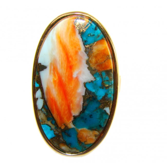 Rare 29.5 carat Oyster Turquoise 18K Gold over .925 Sterling Silver handcrafted Large ring; s. 6 adjustable