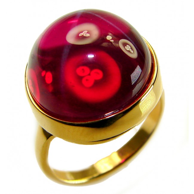 Bella Rosa Genuine 12.8 CARAT Star Ruby 18k GOLD OVER .925 Sterling Silver Statement Ring size 8 - Close-up of Bella Rosa 12.8ct star ruby ring with 18k gold over silver.