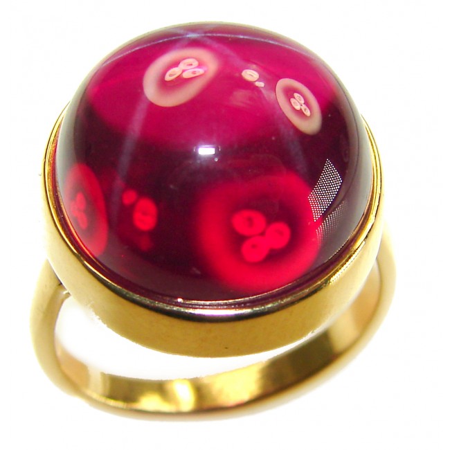 Bella Rosa Genuine 12.8 CARAT Star Ruby 18k GOLD OVER .925 Sterling Silver Statement Ring size 8 - Close-up of Bella Rosa Star Ruby ring in gold setting