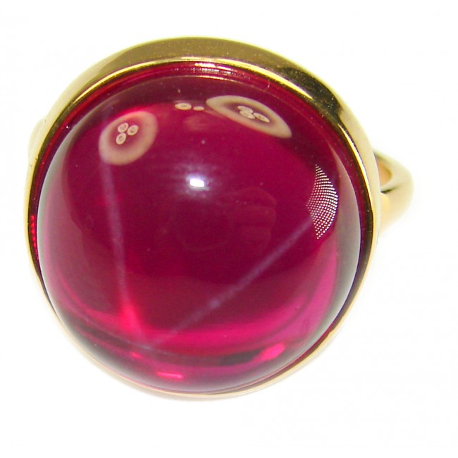 Bella Rosa Genuine 12.8 CARAT Star Ruby 18k GOLD OVER .925 Sterling Silver Statement Ring size 8 - Close-up of Bella Rosa 12.8-carat star ruby ring in 18k gold over silver