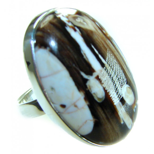 Exotic Petrified Palm Wood .925 Sterling Silver LARGE Ring size 7 adjustable