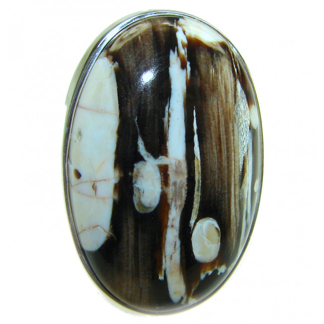 Exotic Petrified Palm Wood .925 Sterling Silver LARGE Ring size 7 adjustable