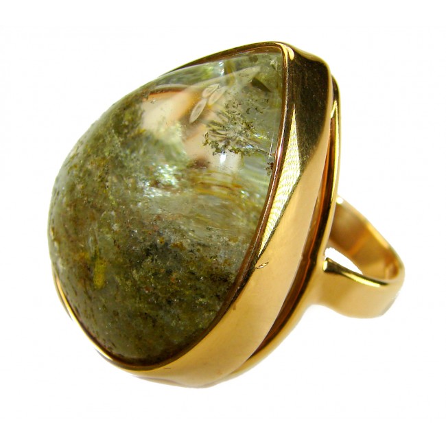 Magic genuine Phantom Quartz 18K Gold over .925 Sterling Silver handmade Cocktail Ring s. 6 adjustable - photo 1