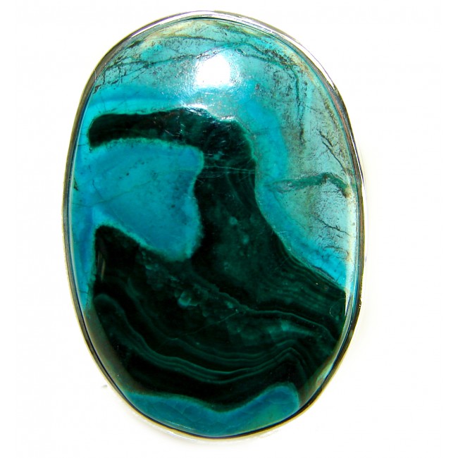 Great quality Parrot's Wings Chrysocolla .925 Sterling Silver handcrafted Ring size 7 adjustable