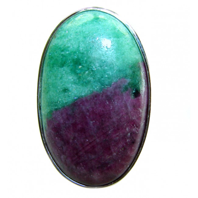 Authentic Ruby in Zoisite .925 Sterling Silver handmade Cocktail Ring s. 8 adjustable - Close-up of Ruby in Zoisite gemstone in .925 Sterling Silver setting.