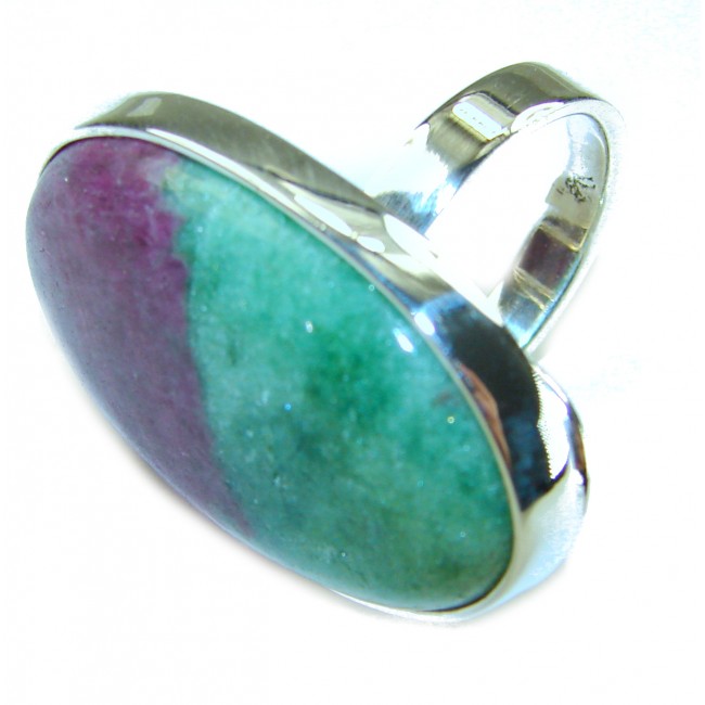 Authentic Ruby in Zoisite .925 Sterling Silver handmade Cocktail Ring s. 8 adjustable - Ruby in Zoisite ring in .925 Sterling Silver, close-up side view.