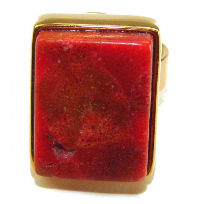 Bochic Style Natural Fossilized Coral .925 Sterling Silver handmade ring s. 7 1/4