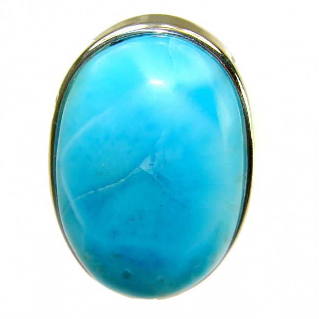Blue Perfection AAAA QUALITY Blue Larimar .925 Sterling Silver handmade Large ring size 8 adjustable - Close-up of blue Larimar stone in sterling silver setting.