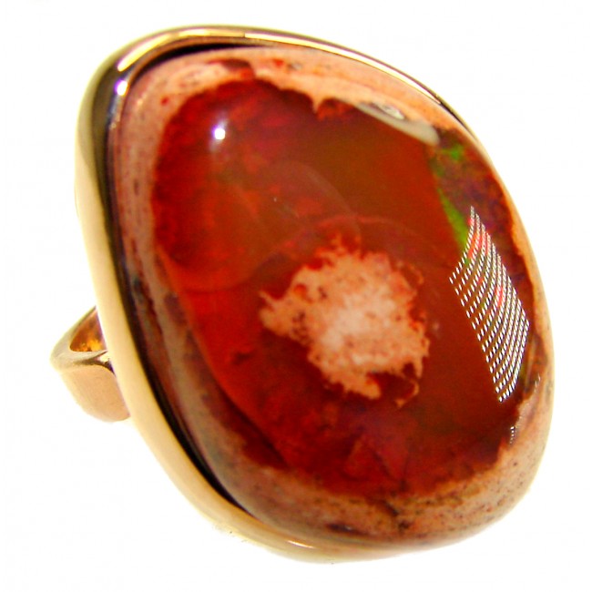 Orange Galaxy best quality 38.4 carat Mexican Opal 18K Rose Gold over .925 Sterling Silver handmade ring 7