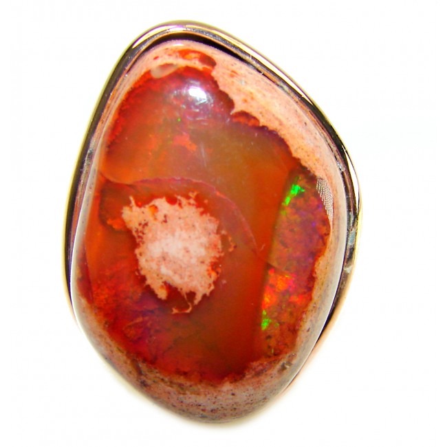 Orange Galaxy best quality 38.4 carat Mexican Opal 18K Rose Gold over .925 Sterling Silver handmade ring 7
