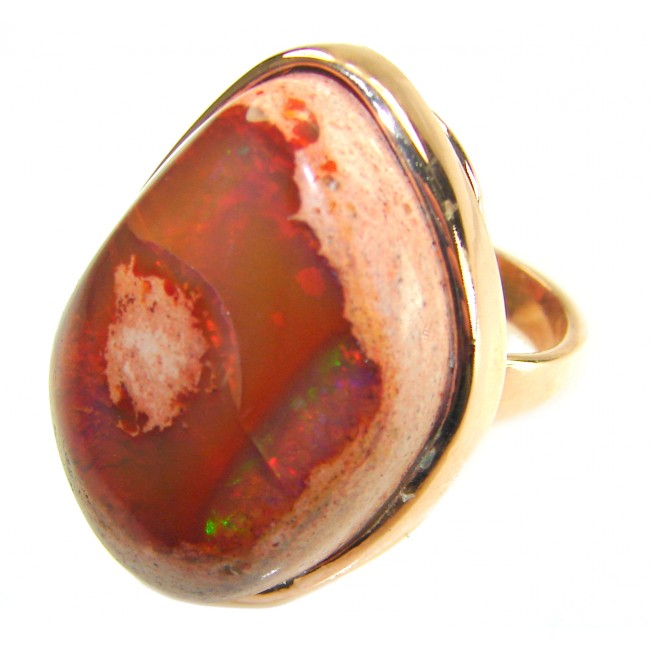 Orange Galaxy best quality 38.4 carat Mexican Opal 18K Rose Gold over .925 Sterling Silver handmade ring 7