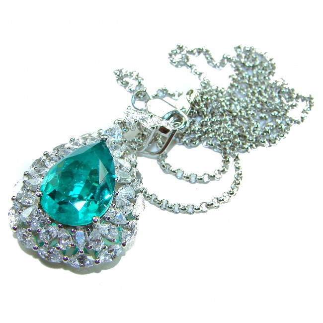 Brazilian's Briliance - Pear cut 14.5 carat Aquamarine .925 Sterling Silver handcrafted necklace