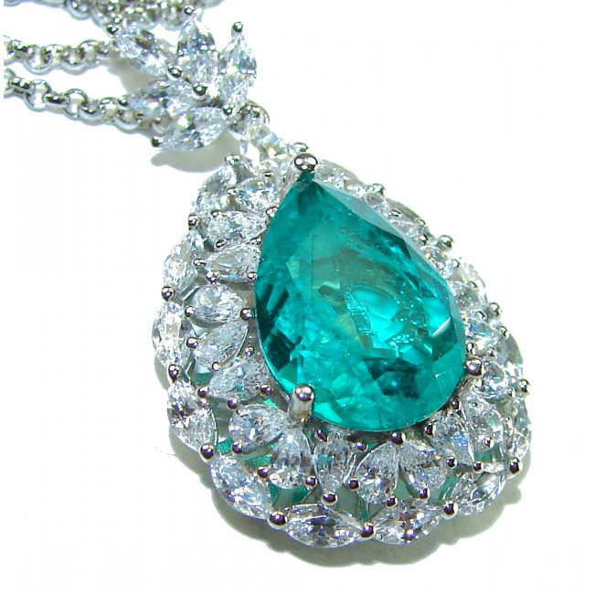 Brazilian's Briliance - Pear cut 14.5 carat Aquamarine .925 Sterling Silver handcrafted necklace