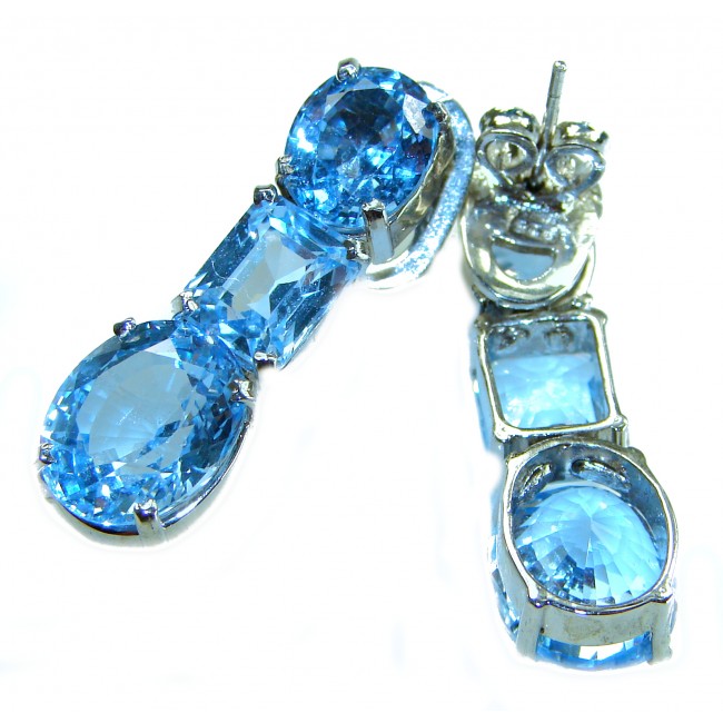 Atlantica 22.7 carat Swiss Blue Topaz .925 Sterling Silver Handcrafted Statement earrings - photo 2