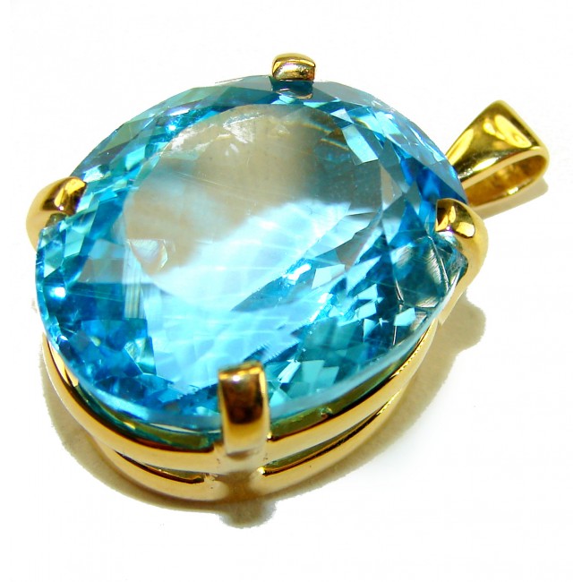Atlantica oval cut 18.9 carat Swiss Blue Topaz 18K Gold over .925 Sterling Silver Handcrafted Pendant - photo 4