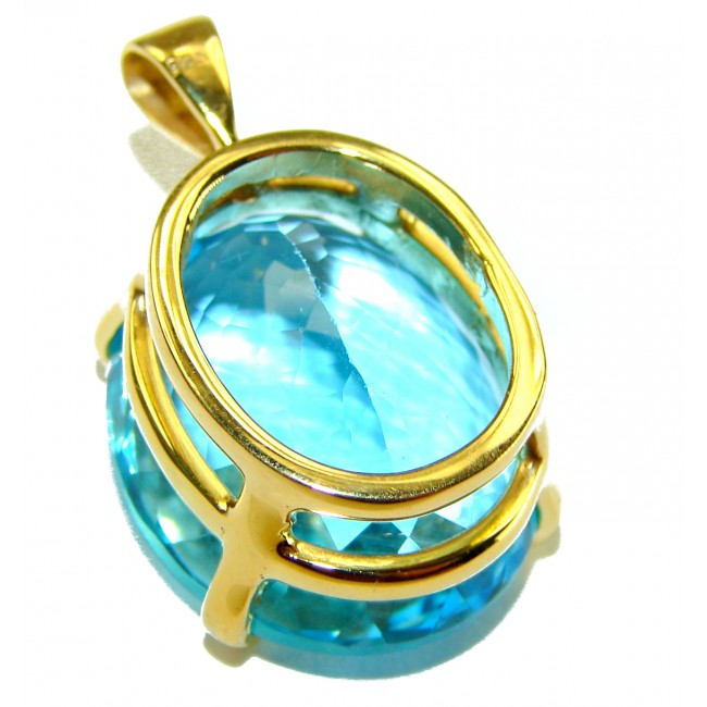 Atlantica oval cut 18.9 carat Swiss Blue Topaz 18K Gold over .925 Sterling Silver Handcrafted Pendant - photo 2