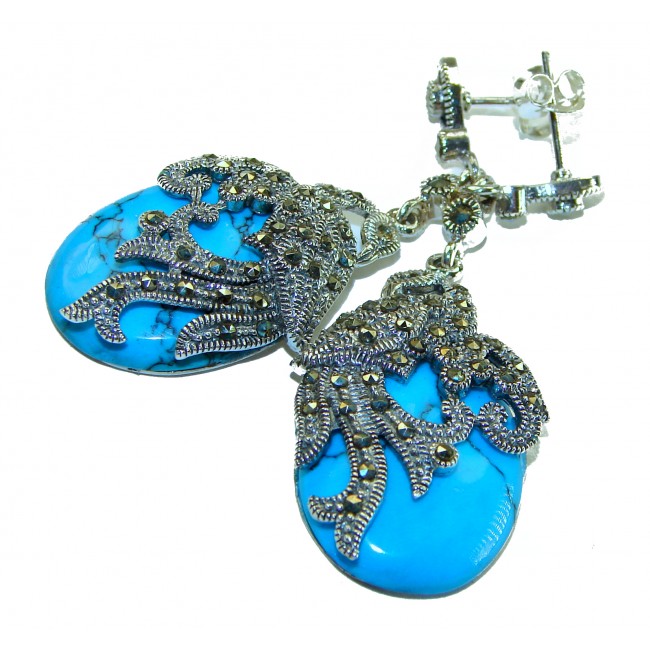 LARGE - Spectacular Peacocks Blue Turquoise .925 Sterling Silver handcrafted Earrings