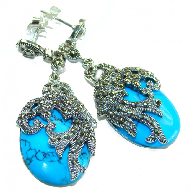 LARGE - Spectacular Peacocks Blue Turquoise .925 Sterling Silver handcrafted Earrings