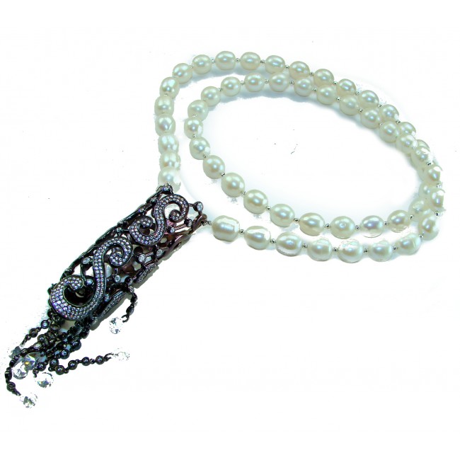 28 inches long Baroque Style Beauty Freshwater Pearl black rhodium over .925 Sterling Silver handcrafted Necklace - photo 2