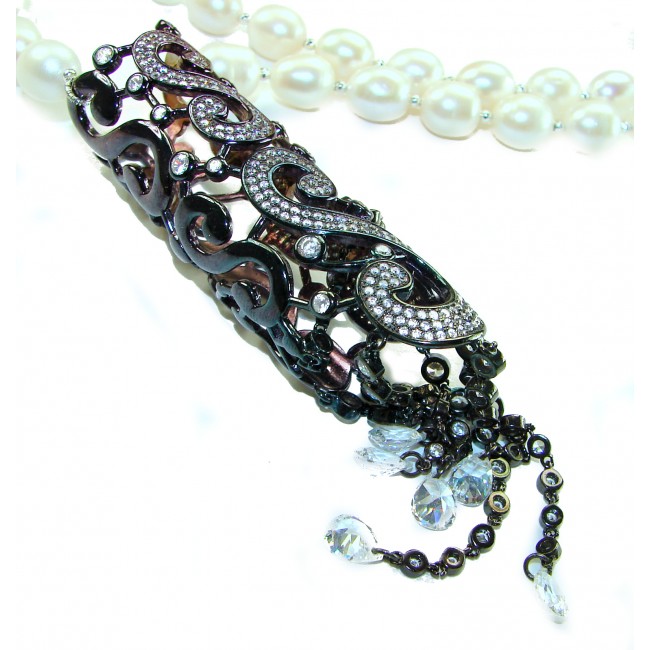28 inches long Baroque Style Beauty Freshwater Pearl black rhodium over .925 Sterling Silver handcrafted Necklace - photo 1