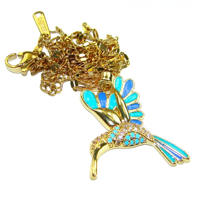 Exotic Bird- Vintage style- authentic inlay Turquoise .925 Sterling Silver handcrafted necklace