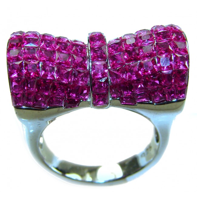 Luxurious Bow - natural 15.5 carat Ruby .925 Sterling Silver handmade Statement Ring size 6 1/2 - Ruby bow ring close-up, 15.5 carat, .925 sterling silver.