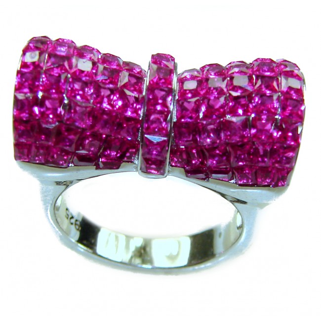 Luxurious Bow - natural 15.5 carat Ruby .925 Sterling Silver handmade Statement Ring size 6 1/2 - Front view of Luxurious Bow, 15.5 carat ruby in .925 sterling silver ring