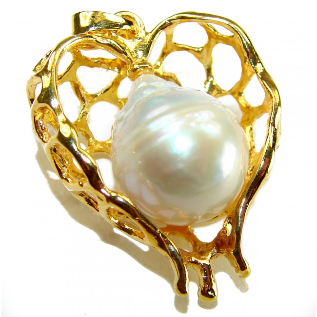 Precious Angels Wings genuine Pearl 14k Gold over .925 Sterling Silver handmade Pendant