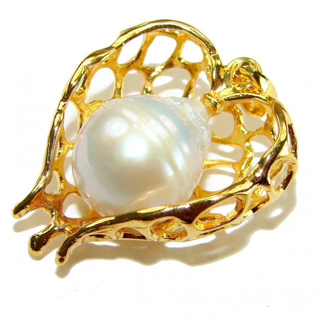 Precious Angels Wings genuine Pearl 14k Gold over .925 Sterling Silver handmade Pendant